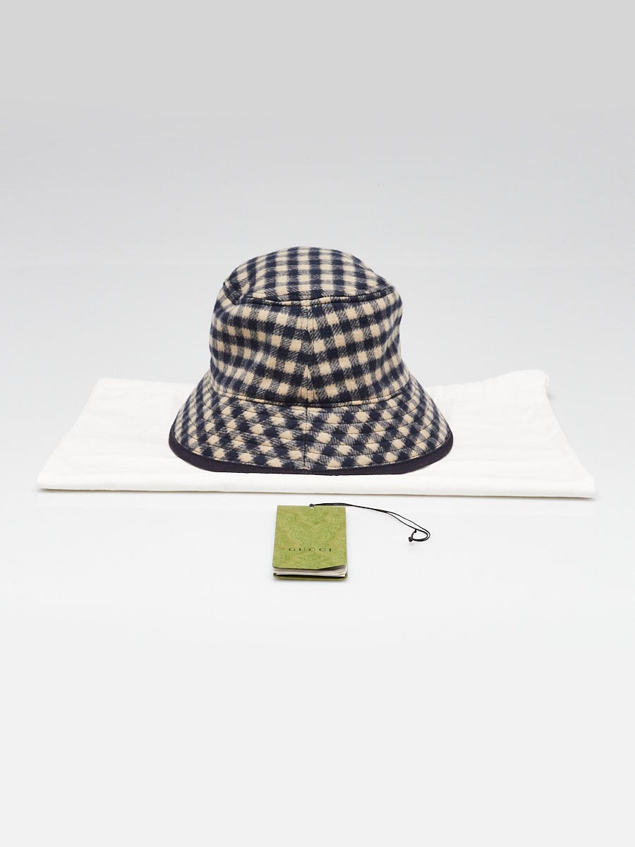 Gucci Blue/Beige Check Wool Bucket Hat Size S