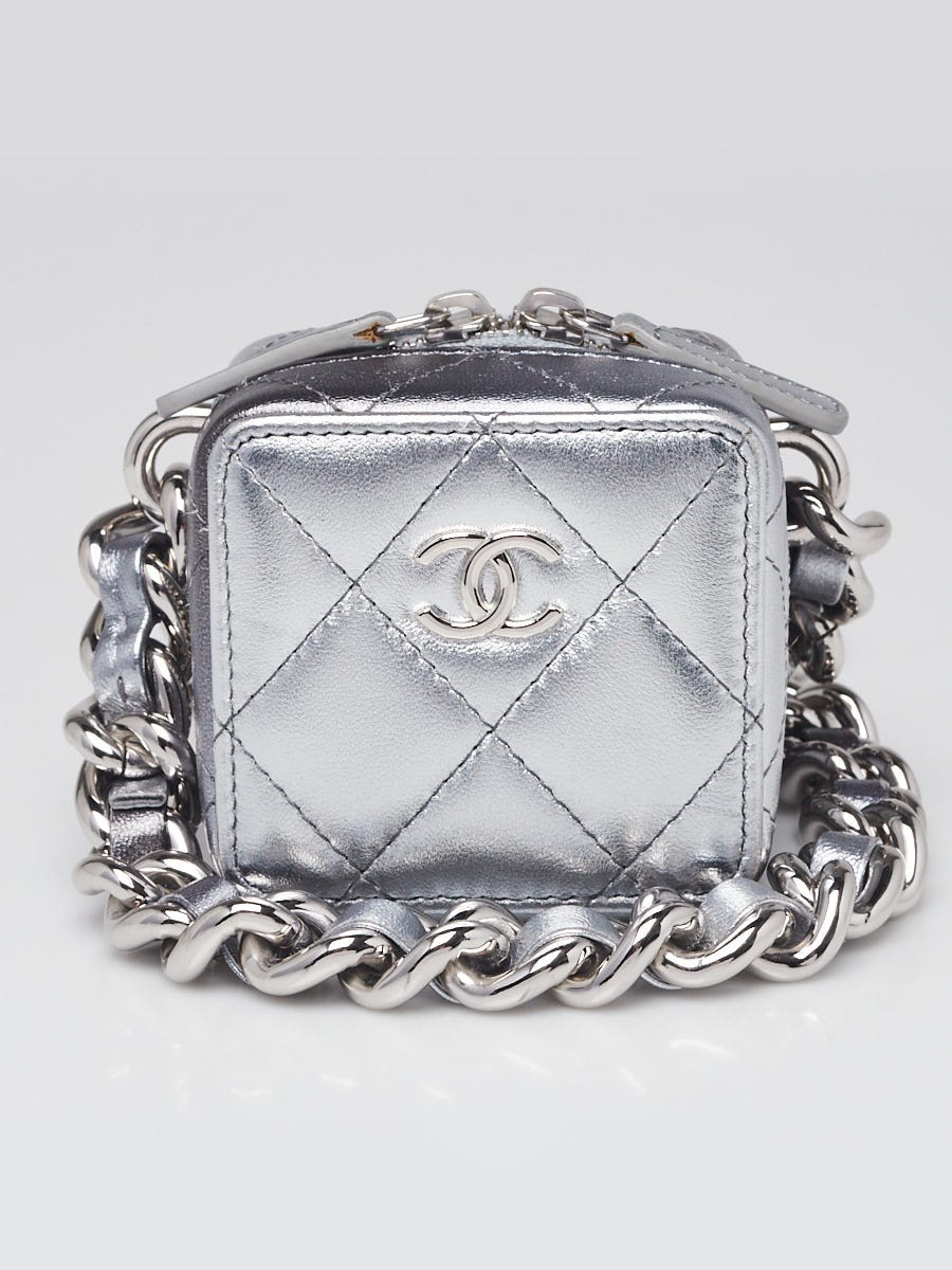 Chanel Metallic Silver Quilted Lambskin Leather Coco Punk Cube Bag