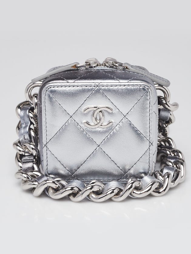 Chanel Metallic Silver Quilted Lambskin Leather Coco Punk Cube Bag