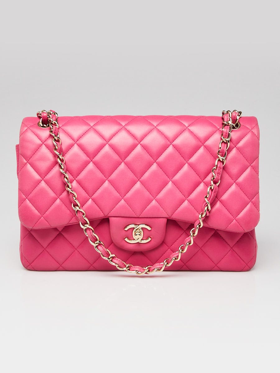 Chanel Pink Quilted Lambskin Leather Classic Jumbo Double Flap Bag