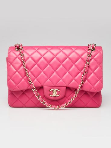 Chanel Pink Quilted Lambskin Leather Classic Jumbo Double Flap Bag