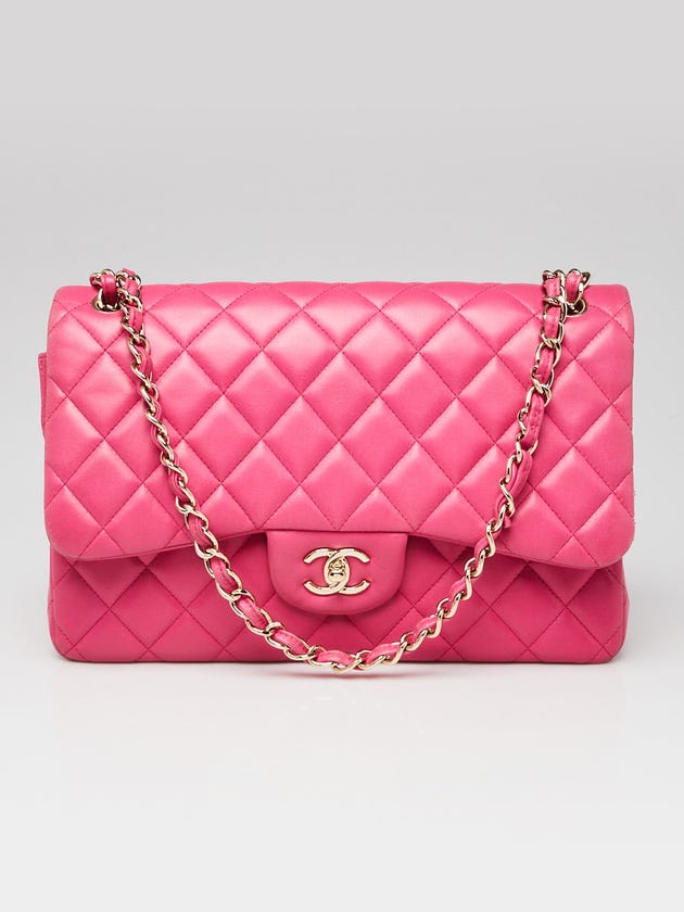 Chanel Pink Quilted Lambskin Leather Classic Jumbo Double Flap Bag
