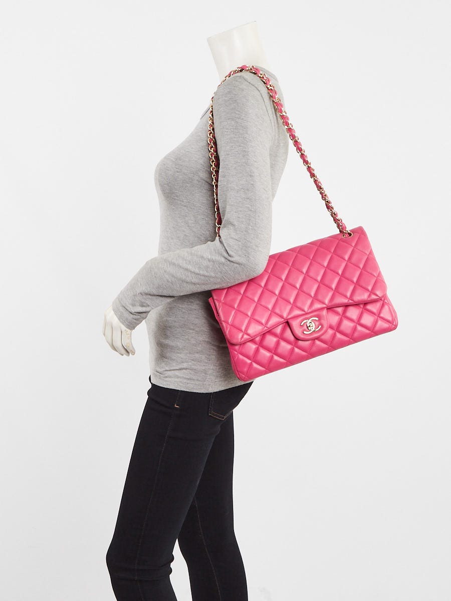Chanel Pink Quilted Lambskin Leather Classic Jumbo Double Flap Bag