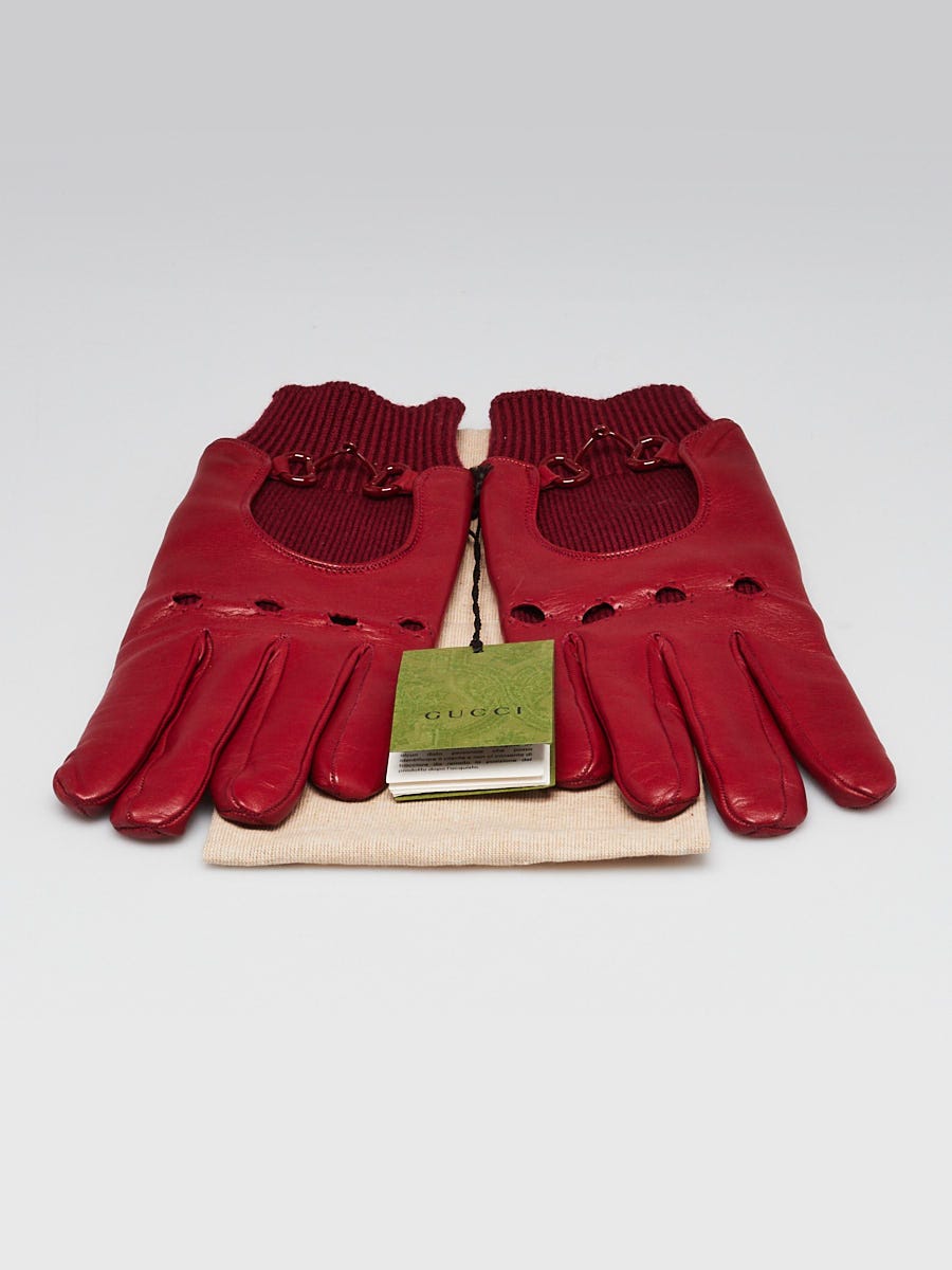 Gucci Red Lambskin Leather Horsebit Gloves Size L/10