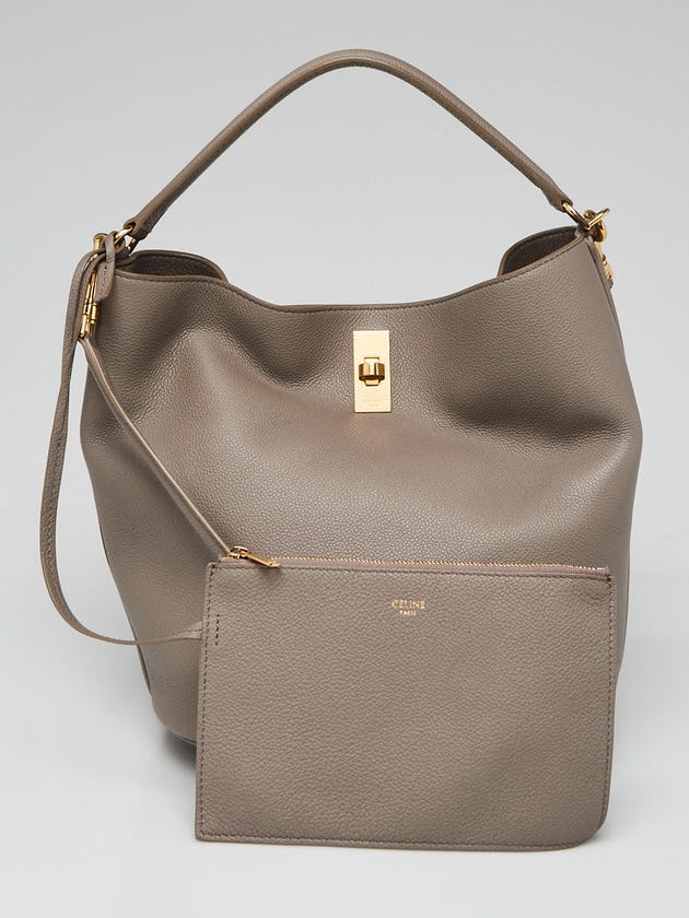 Celine Grey Pebbled Calfskin Leather Bucket 16 Bag