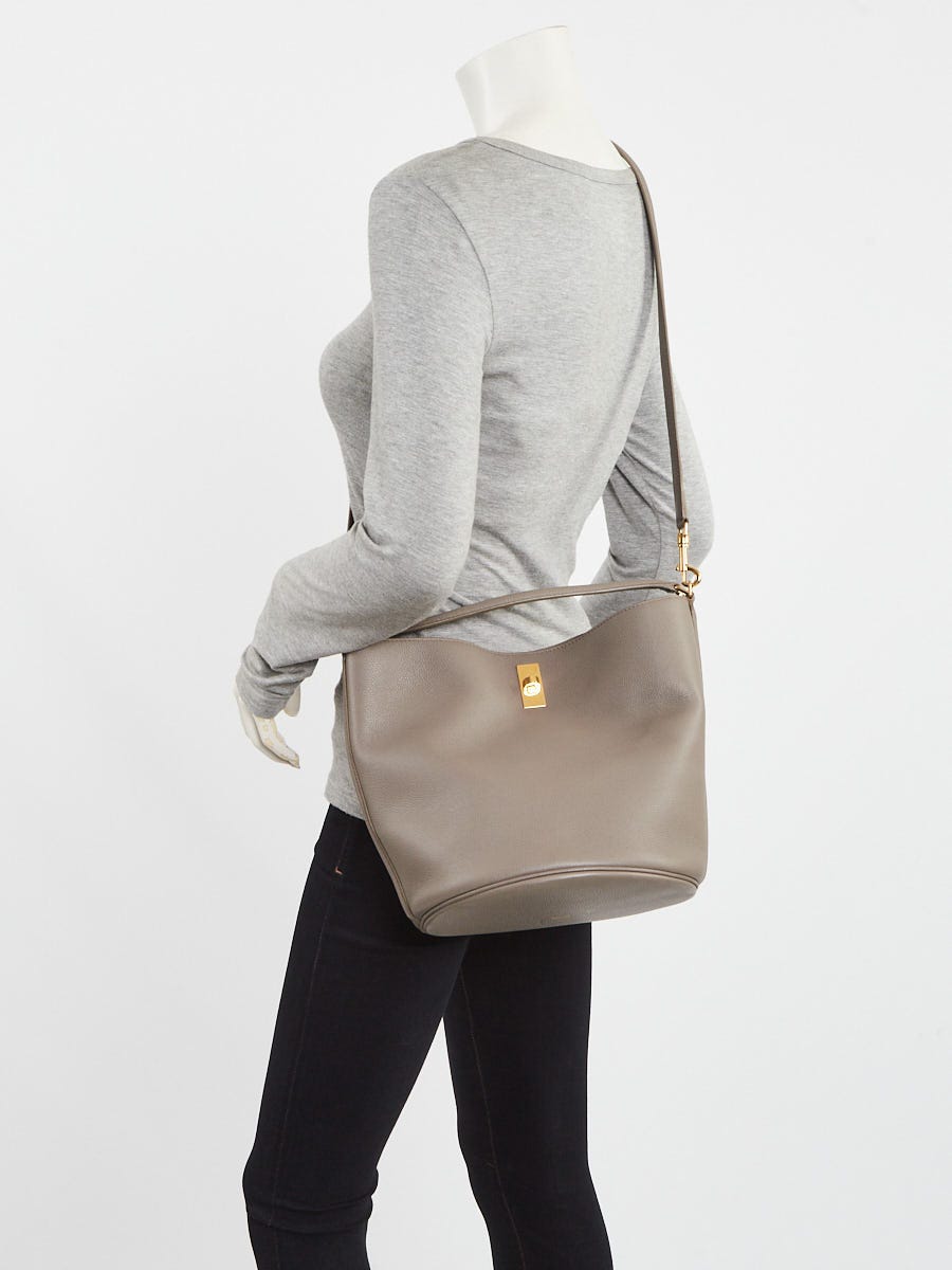 Celine Grey Pebbled Calfskin Leather Bucket 16 Bag