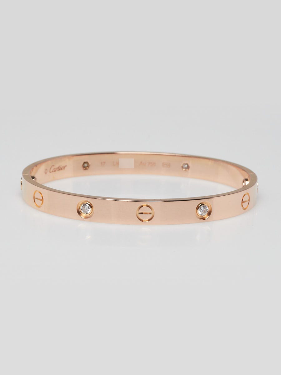 Cartier 18k Rose Gold and 4 Diamond LOVE Bracelet Size 17