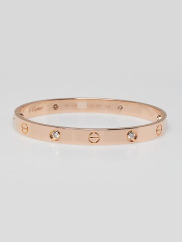 Cartier 18k Rose Gold and 4 Diamond LOVE Bracelet Size 17