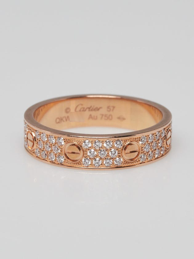 Cartier 18k Rose Gold and Pave Diamond Small Model LOVE Ring Size 57/8