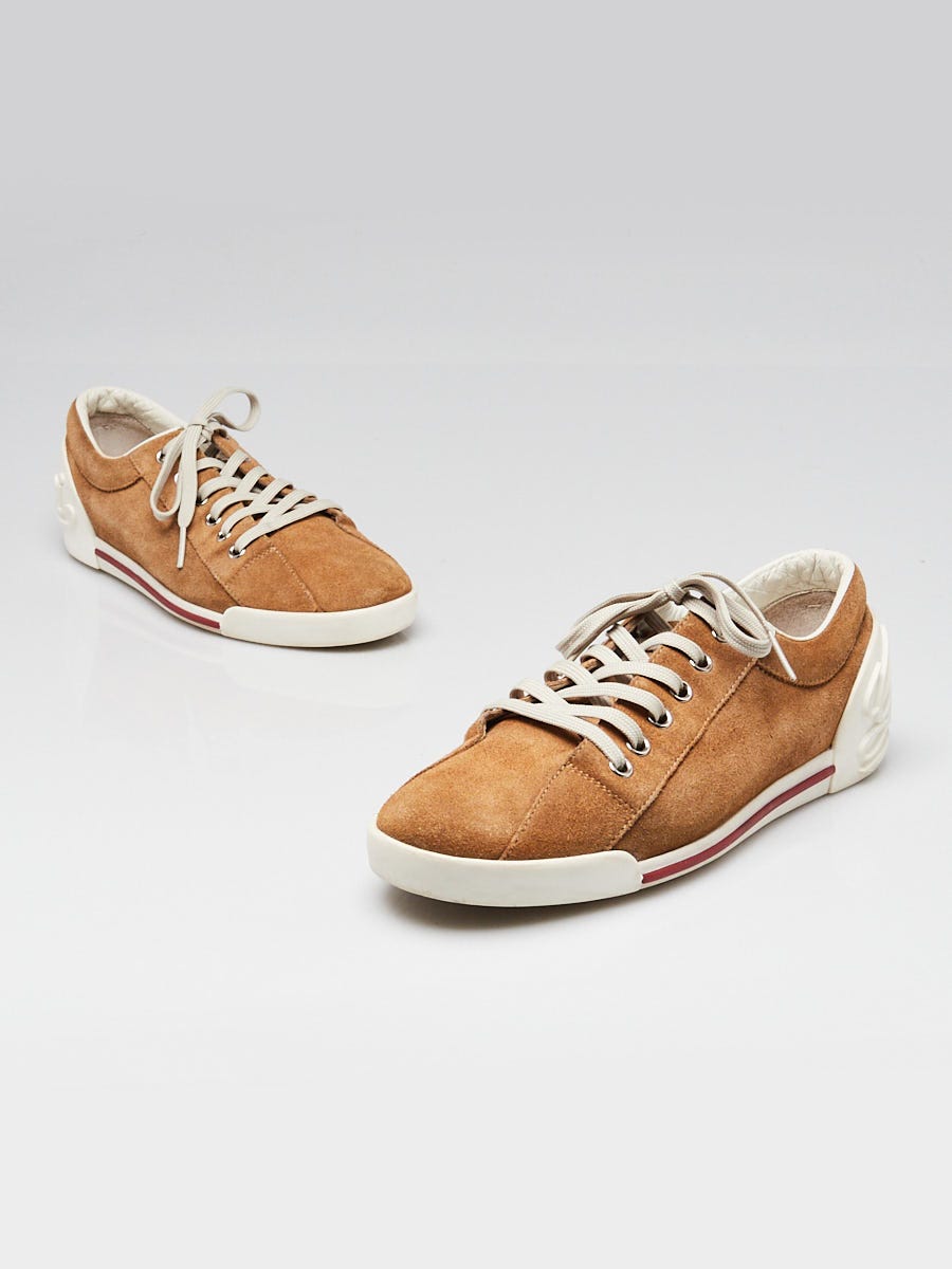 Gucci Brown Suede Boulevard Script Logo Sneakers Size 5.5/36