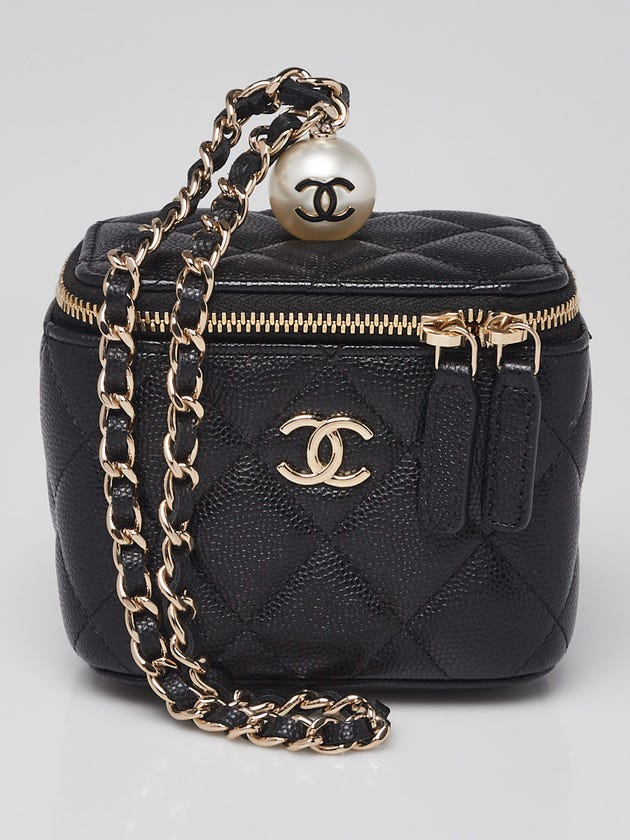 Chanel Black Quilted Caviar Leather Pearl Mini Vanity O-Case with Chain Bag