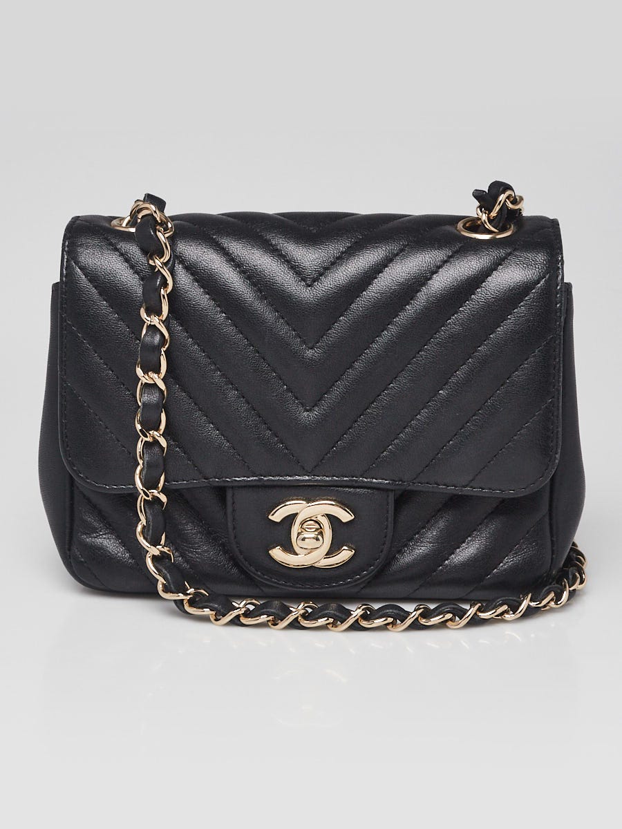 Chanel Black Chevron Quilted Lambskin Leather Classic Mini Square Flap Bag