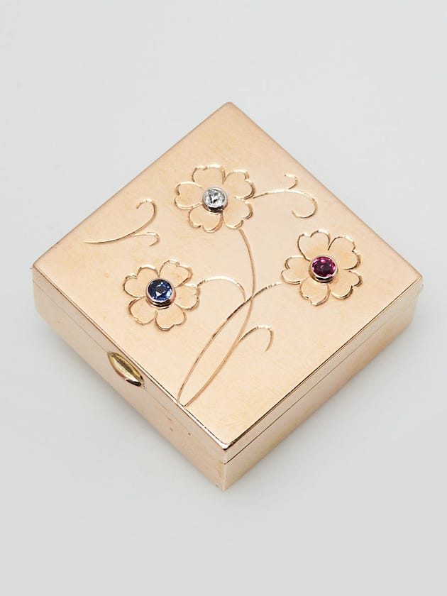 Van Cleef
Arpels 14k Yellow Gold Diamond Ruby Sapphire 1940s Pill Box Pendant