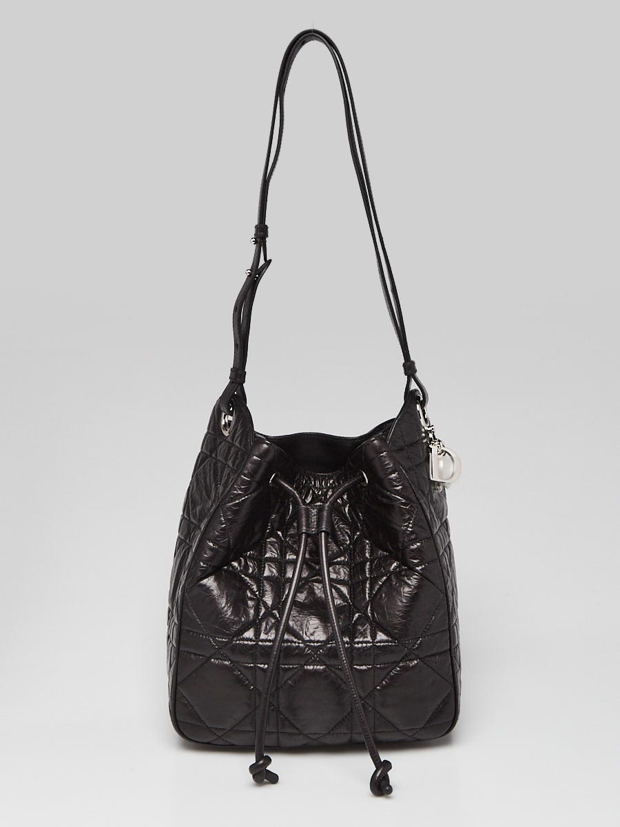 Christian Dior Black Macrocannage Quilted Crinkle Calfskin Leather Medium D-Motion Bucket Bag