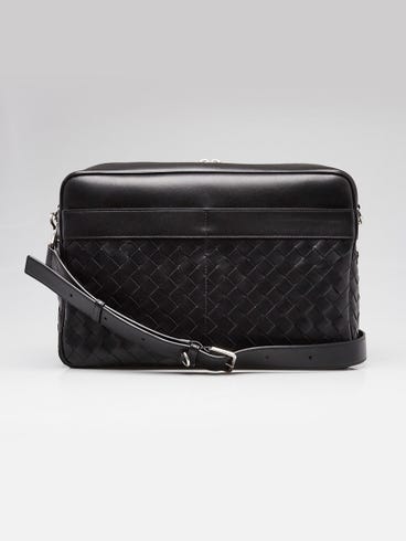Bottega Veneta Black Intrecciato Woven Nappa Leather Crossbody Large Camera Bag