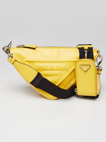 Prada Yellow Leather Triangle Logo Crossbody Bag