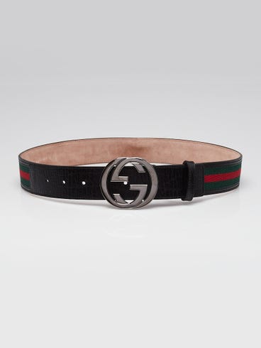 Gucci Black Leather Vintage Web Interlocking G Buckle Belt Size 85/34