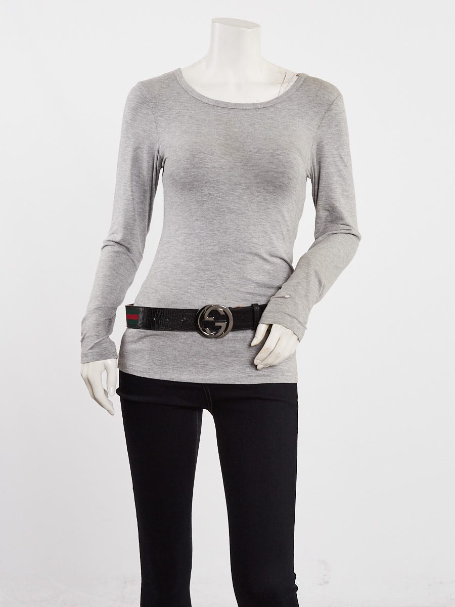 Gucci Black Leather Vintage Web Interlocking G Buckle Belt Size 85/34