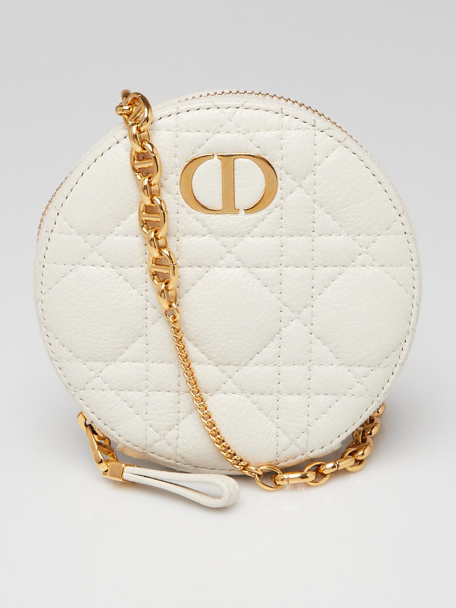 Christian Dior White Cannage Quilted Leather Round Caro Pouch w/Chain Crossbody Bag
