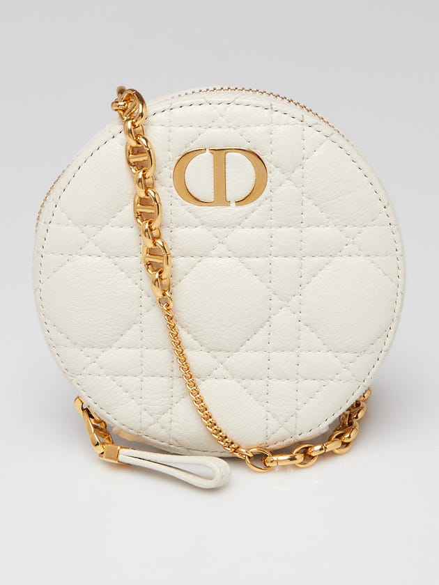 Christian Dior White Cannage Quilted Leather Round Caro Pouch w/Chain Crossbody Bag