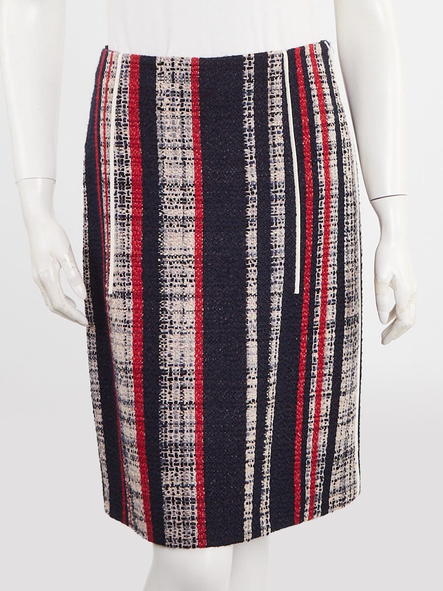 Prada Red/White/Blue Wool Tweed Skirt Size 6/40