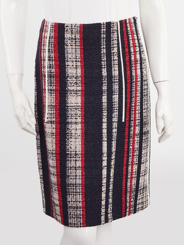 Prada Red/White/Blue Wool Tweed Skirt Size 6/40