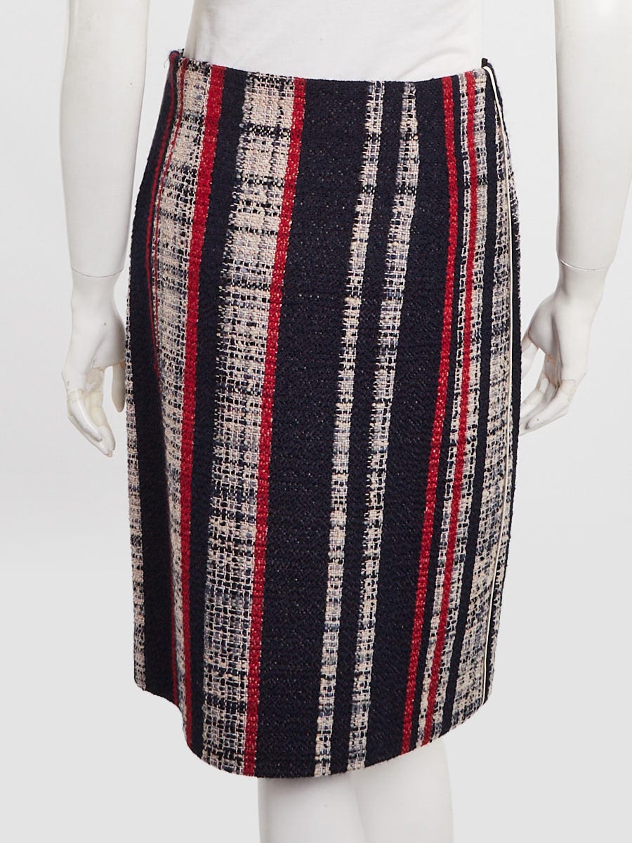 Prada Red/White/Blue Wool Tweed Skirt Size 6/40