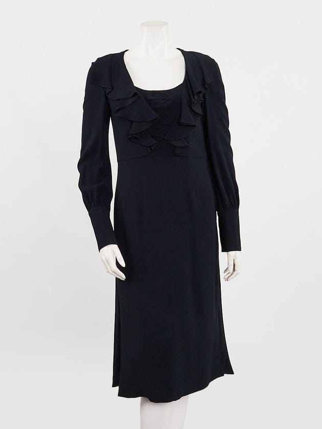 Prada Blue Acetate Blend Ruffle Midi Dress Size 4/38