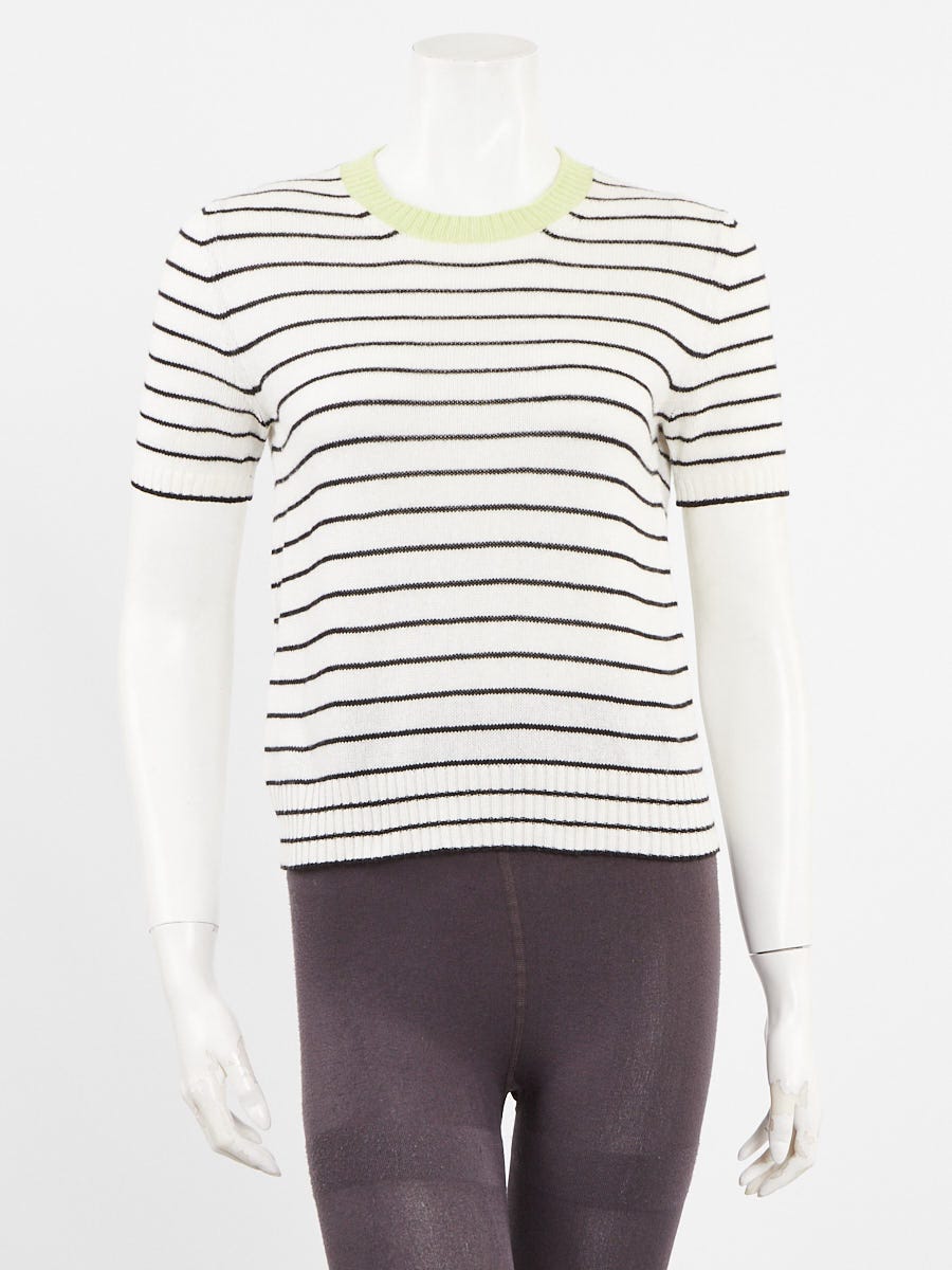 Prada Black/White/Yellow Cotton/Cashmere/Silk Short Sleeve Sweater Size 4/38