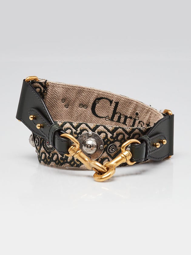 Christian Dior Beige/Green Embroidered Studded Canvas Shoulder Strap