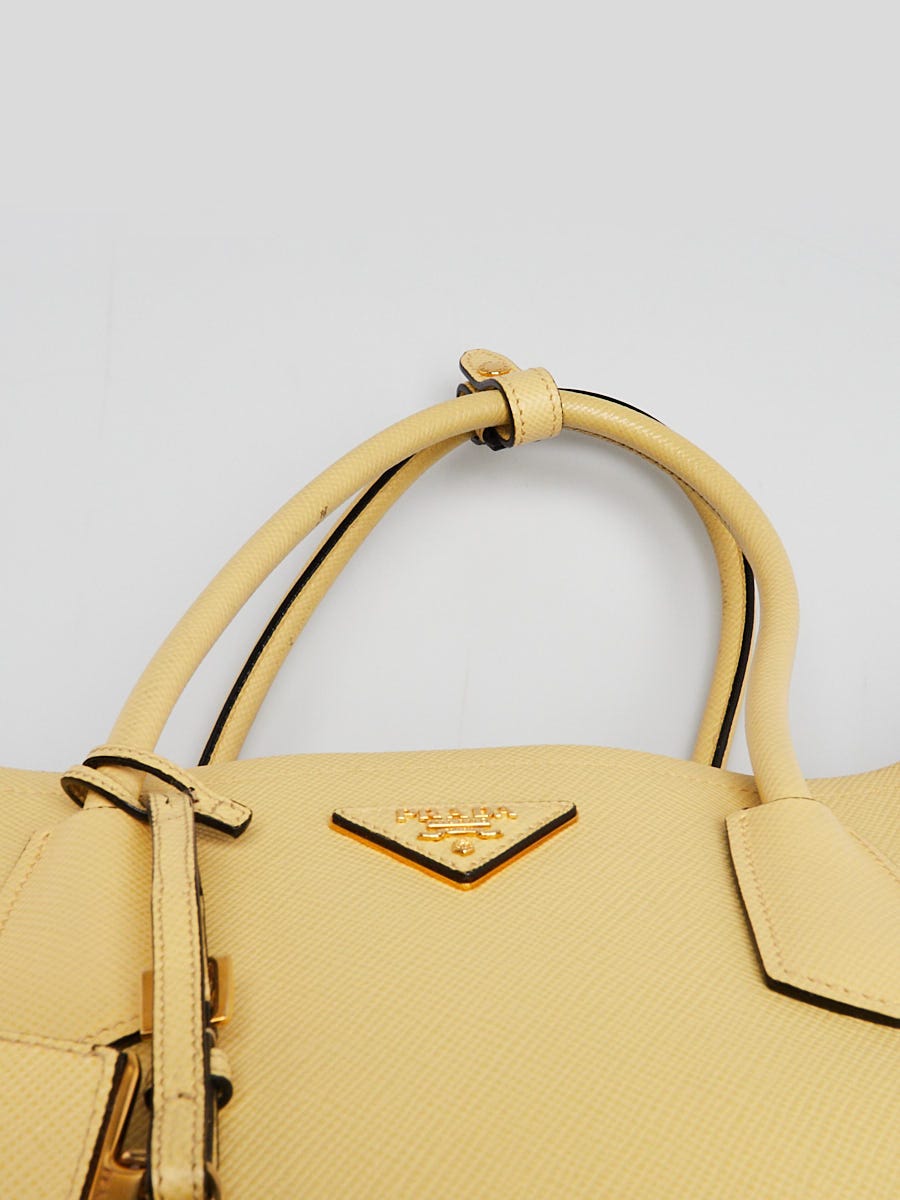 Prada Yellow Saffiano Leather Double Handle Tote Bag B2756