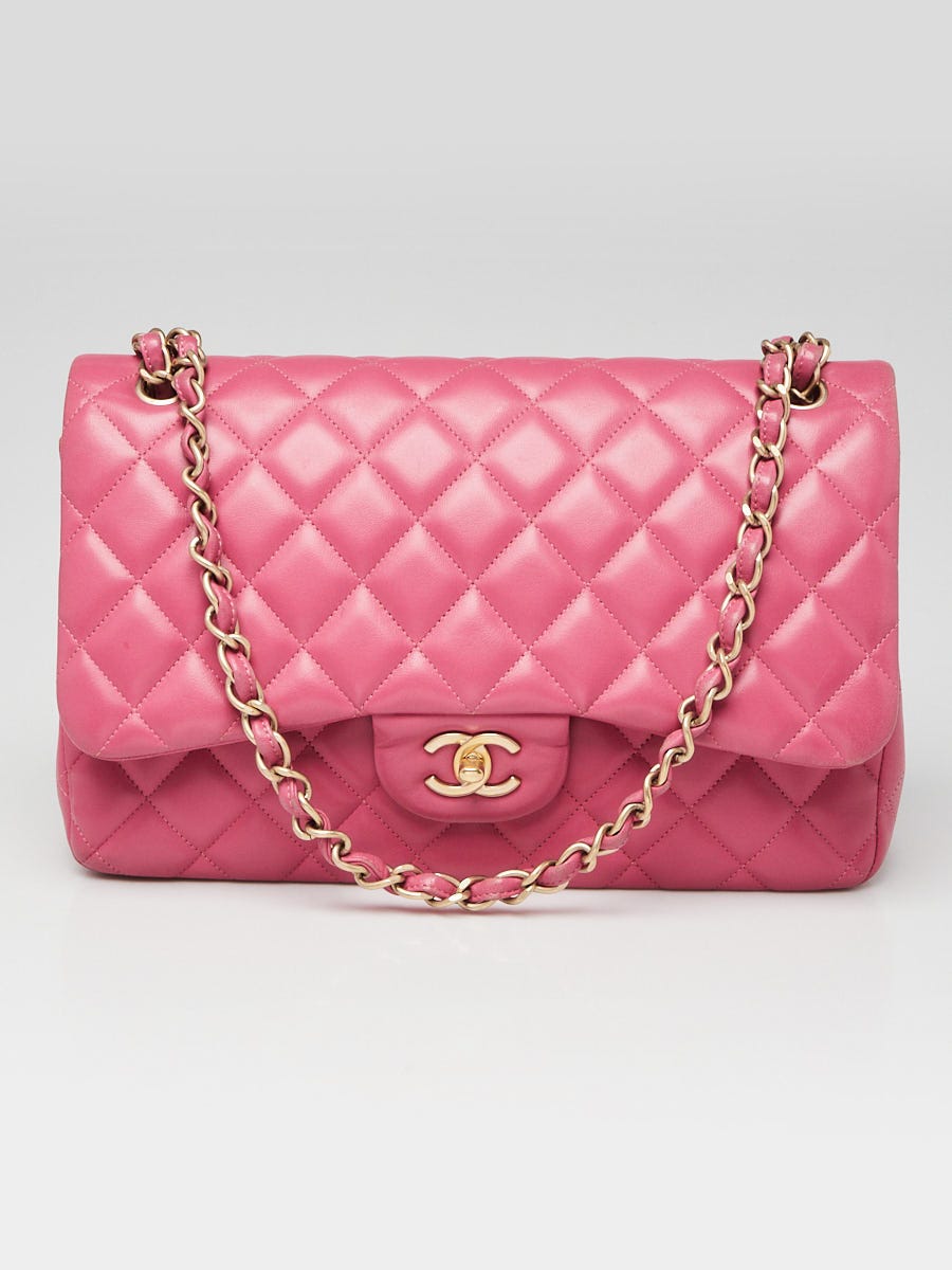 Chanel Pink Quilted Lambskin Leather Classic Jumbo Double Flap Bag