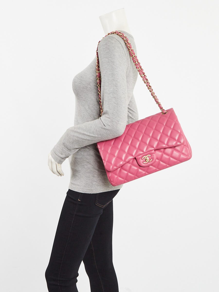 Chanel Pink Quilted Lambskin Leather Classic Jumbo Double Flap Bag