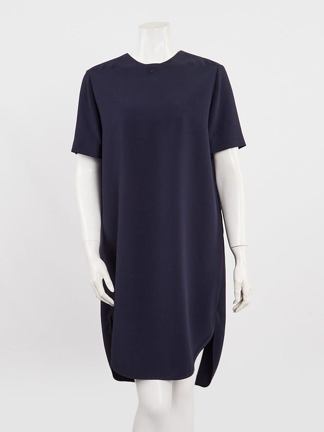 Balenciaga Blue Polyester Short Sleeve Shift Dress Size 6/40