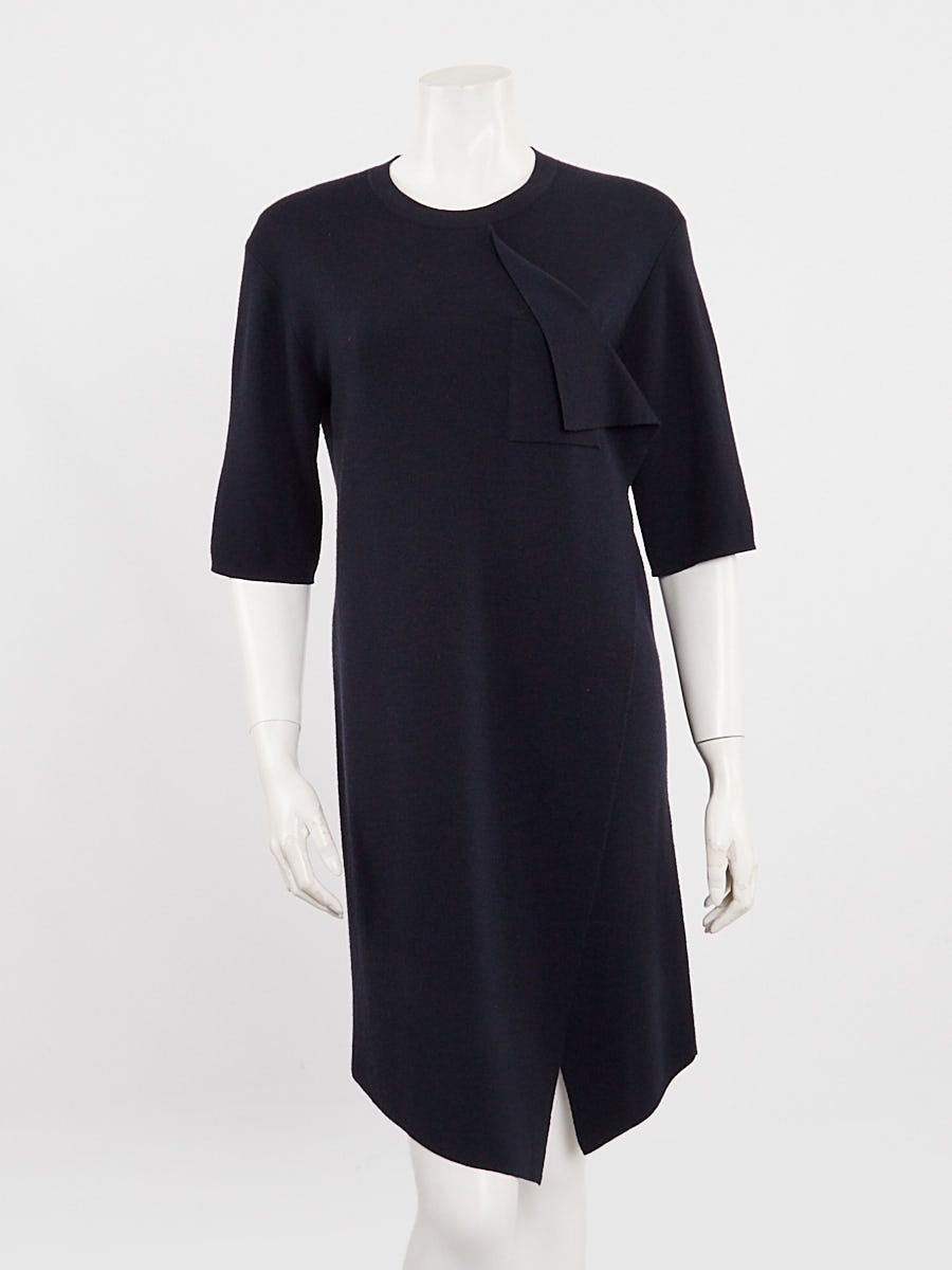 Balenciaga Dark Blue Wool Asymmetrical T-Shirt Dress Size 4/38