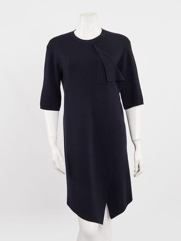 Balenciaga Dark Blue Wool Asymmetrical T-Shirt Dress Size 4/38