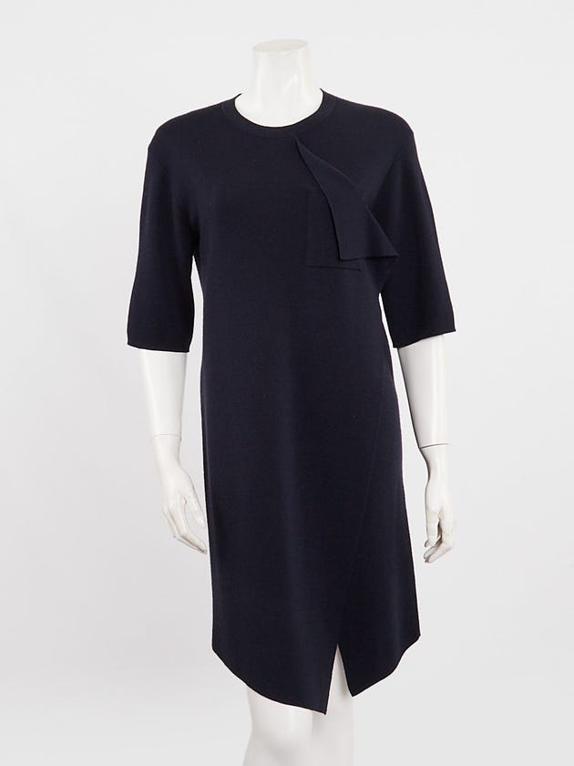 Balenciaga Dark Blue Wool Asymmetrical T-Shirt Dress Size 4/38