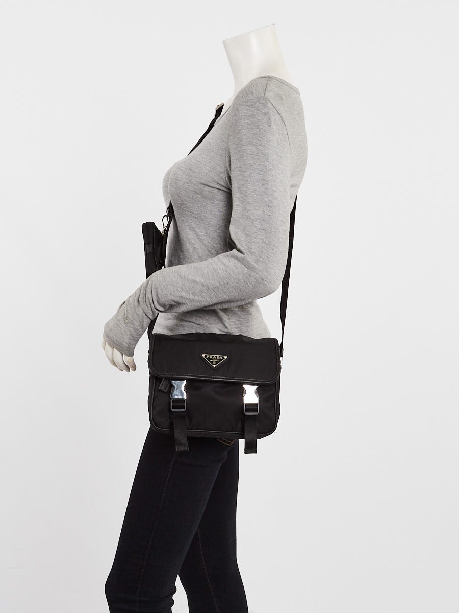 Prada Black Re-Nylon/Saffiano Crossbody Shoulder Bag - 2VD034