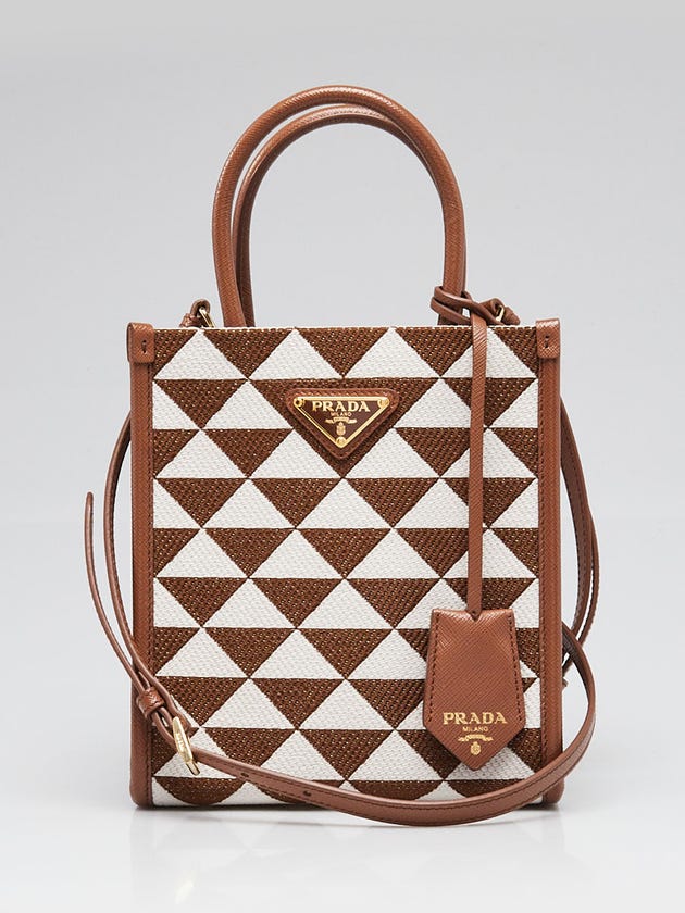 Prada Talc/Tabacco Symbole Triangolo Jacquard Canvas Mini Tote Bag 1BA355