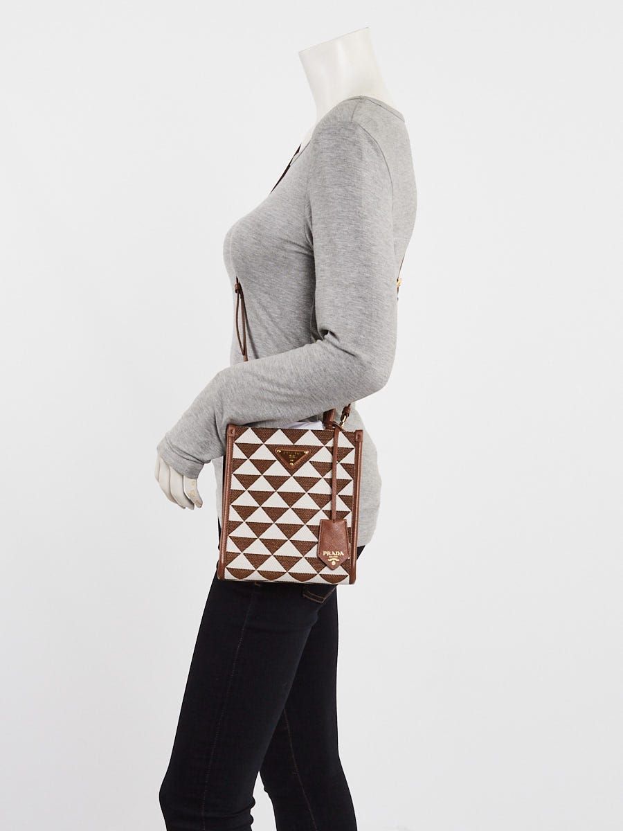 Prada Talc/Tabacco Symbole Triangolo Jacquard Canvas Mini Tote Bag 1BA355