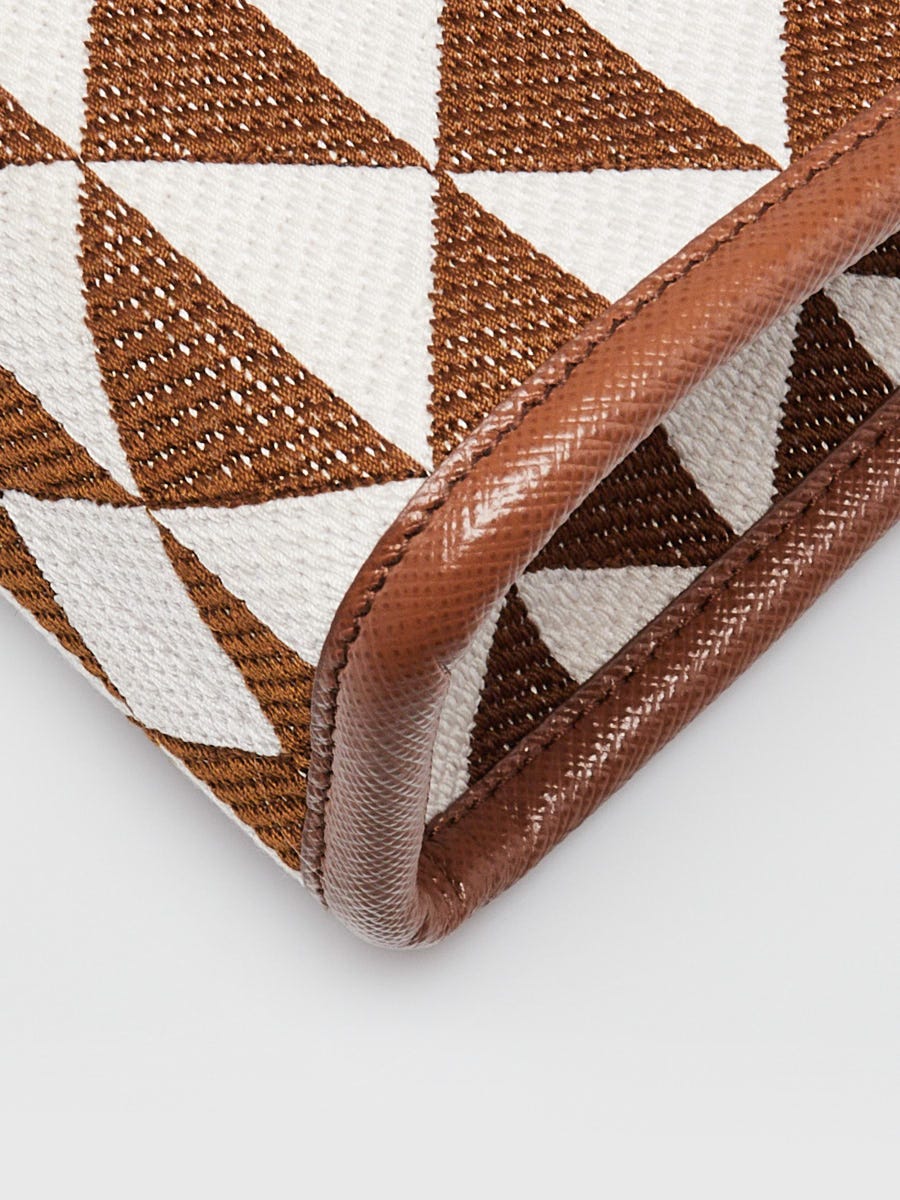 Prada Talc/Tabacco Symbole Triangolo Jacquard Canvas Mini Tote Bag