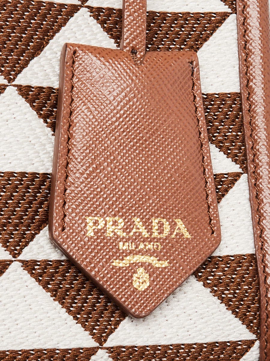 PRADA ポーチ ブラウン 総柄 三角ロゴ Prada Talc/Tabacco Symbole Triangolo Jacquard Canvas Mini Tote Bag
