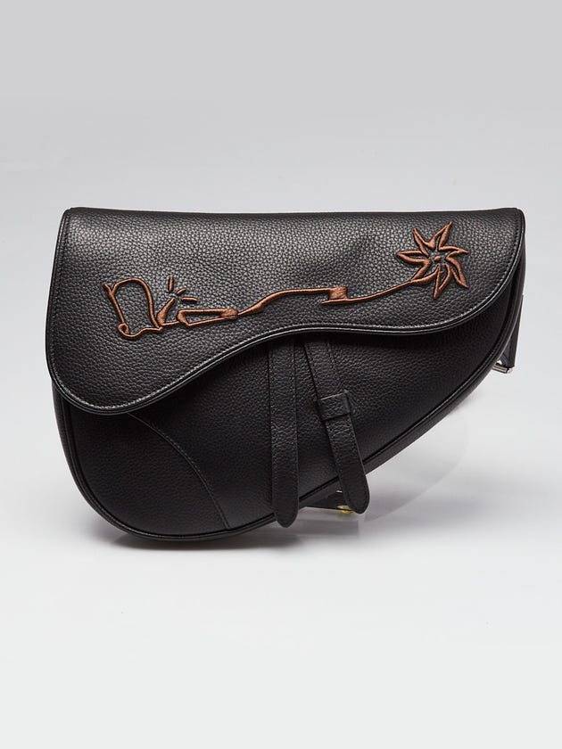 Christian Dior x Cactus Jack Black Pebbled Leather Saddle Bag