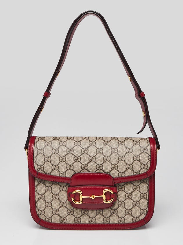 Gucci Beige/Red GG Coated Canvas Horsebit 1955 Shoulder Bag