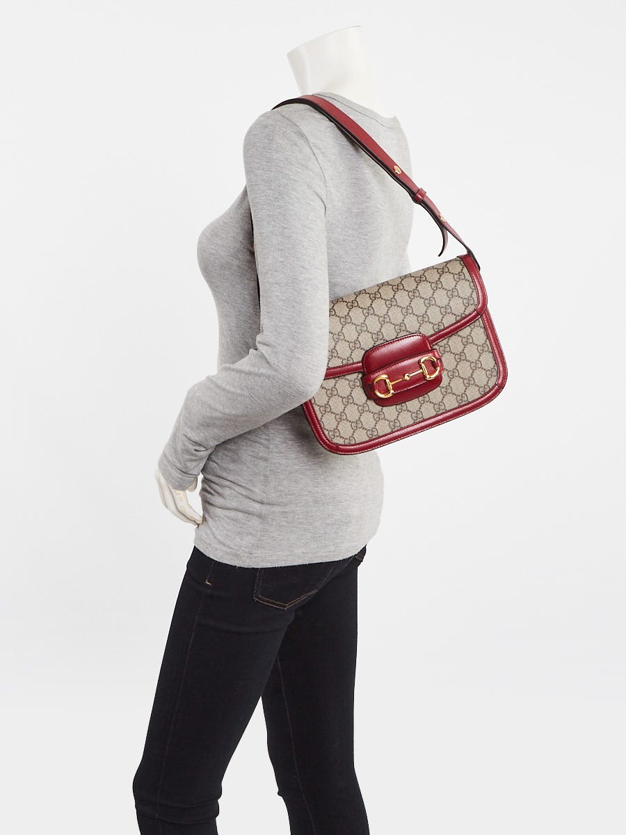 Gucci Beige/Red GG Coated Canvas Horsebit 1955 Shoulder Bag