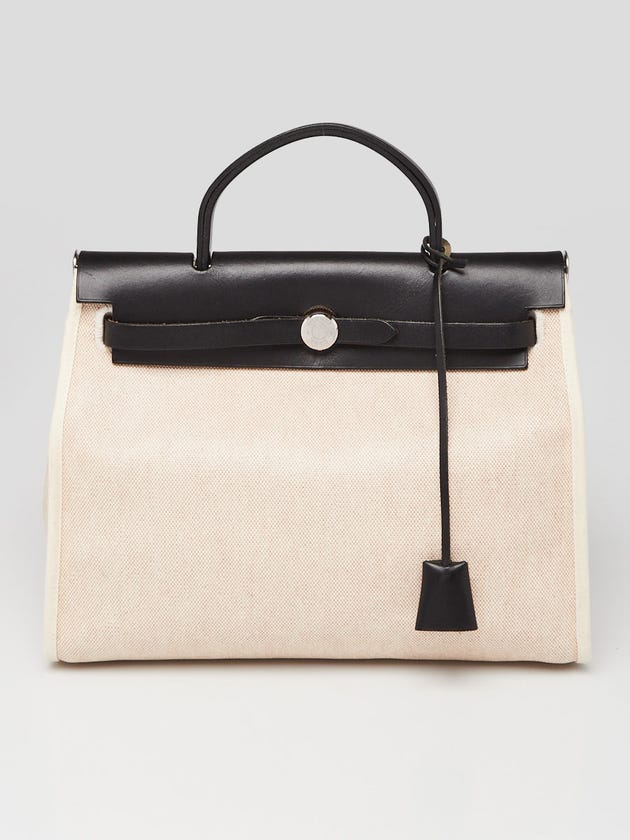 Hermes 30cm Natural Toile Canvas and Vache Calfskin Leather 2-in-1 Herbag PM Bag