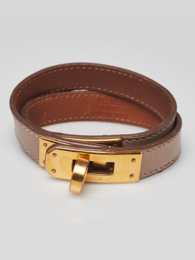 Hermes Argile Swift Leather Gold Plated Kelly Double Tour Bracelet Size S
