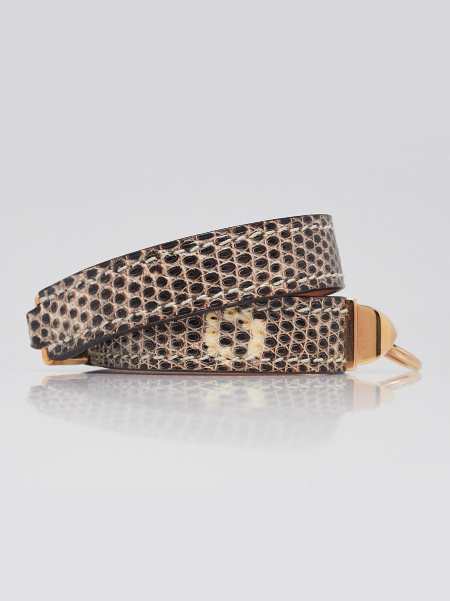 Hermes Ombre Lizard Gold Plated Rivale Double Tour Bracelet Size
