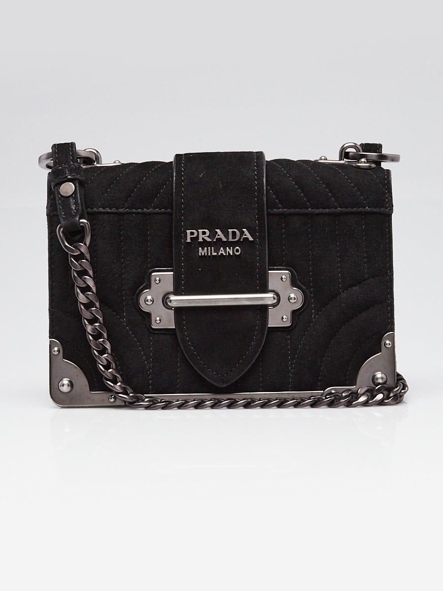Prada Black Quilted Suede Cahier Bag 1BH018