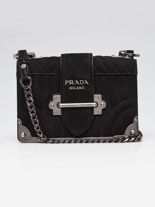 Prada Black Quilted Suede Cahier Bag 1BH018